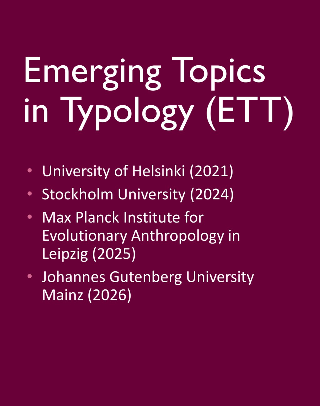 Keynote at Emerging Topics in Typology (ETT&nbsp;2026)